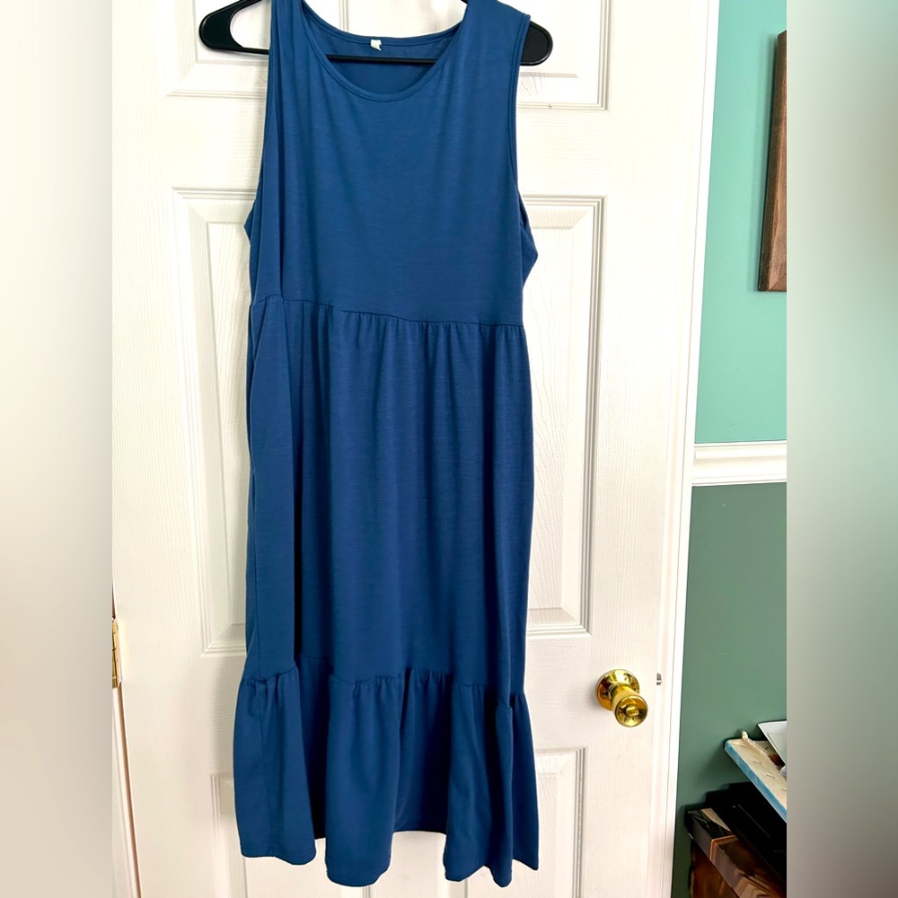 Blue tiered duffle maxi dress